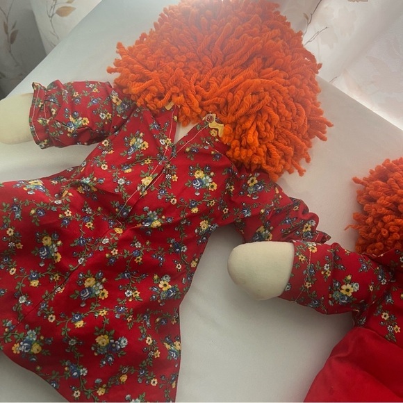 Raggedy Ann and Andy 19” Handcrafted Dolls with Orange Yarn Hair Vintage - Picture 9 of 13